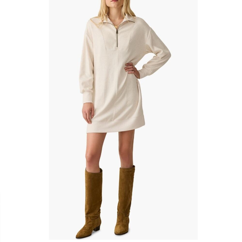 Faherty Legent Quarter Zip Long Sleeve Cream Minidress